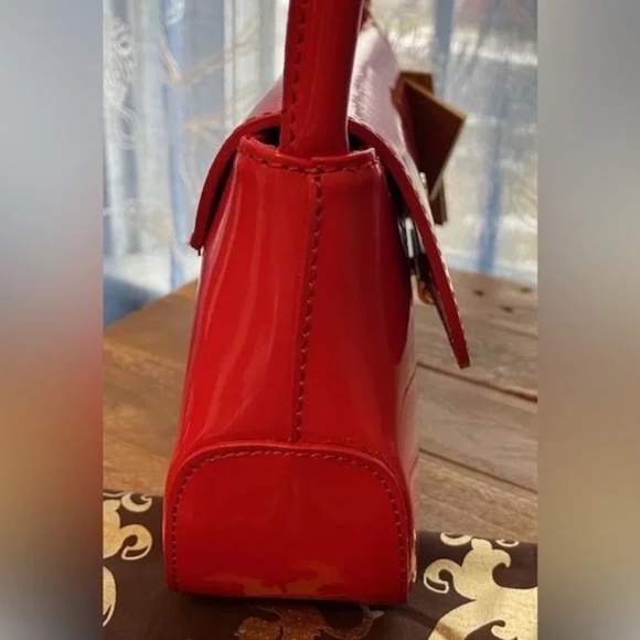Pratesi Firenze Red Patent Leather Satchel Bag Purse Made In Italy New - Picture 8 of 9